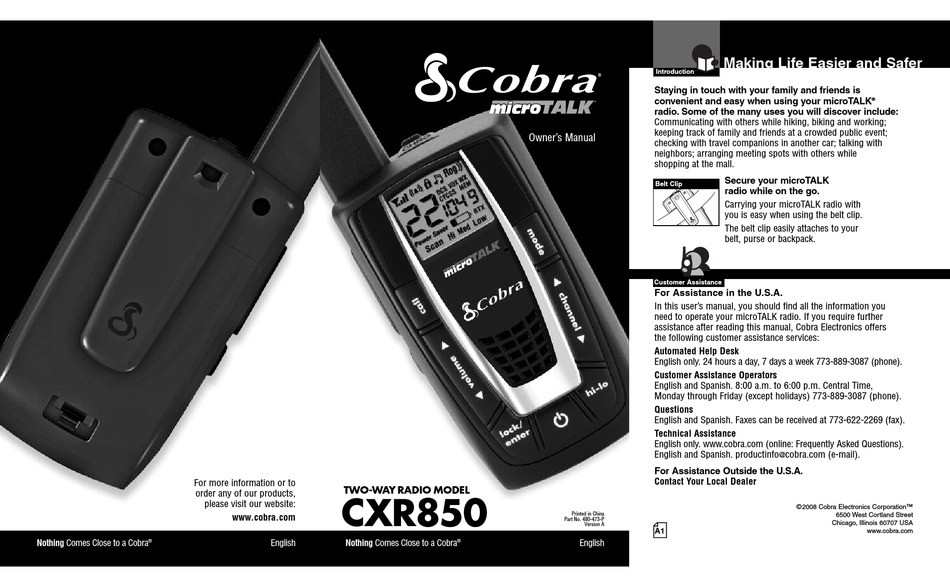 COBRA MICROTALK CXR850 OWNER'S MANUAL Pdf Download ManualsLib