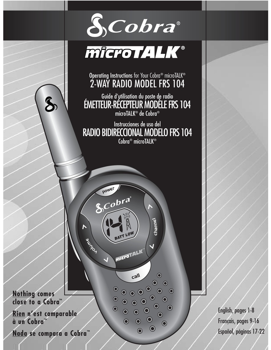 COBRA MICROTALK FRS 104 OPERATING INSTRUCTIONS MANUAL Pdf Download