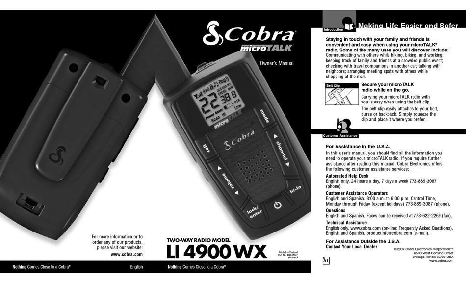 COBRA MICROTALK LI 4900WX OWNER'S MANUAL Pdf Download | ManualsLib