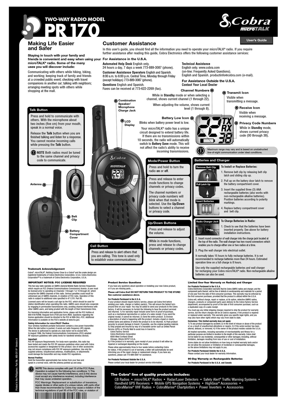 COBRA MICROTALK PR 170 USER MANUAL Pdf Download ManualsLib