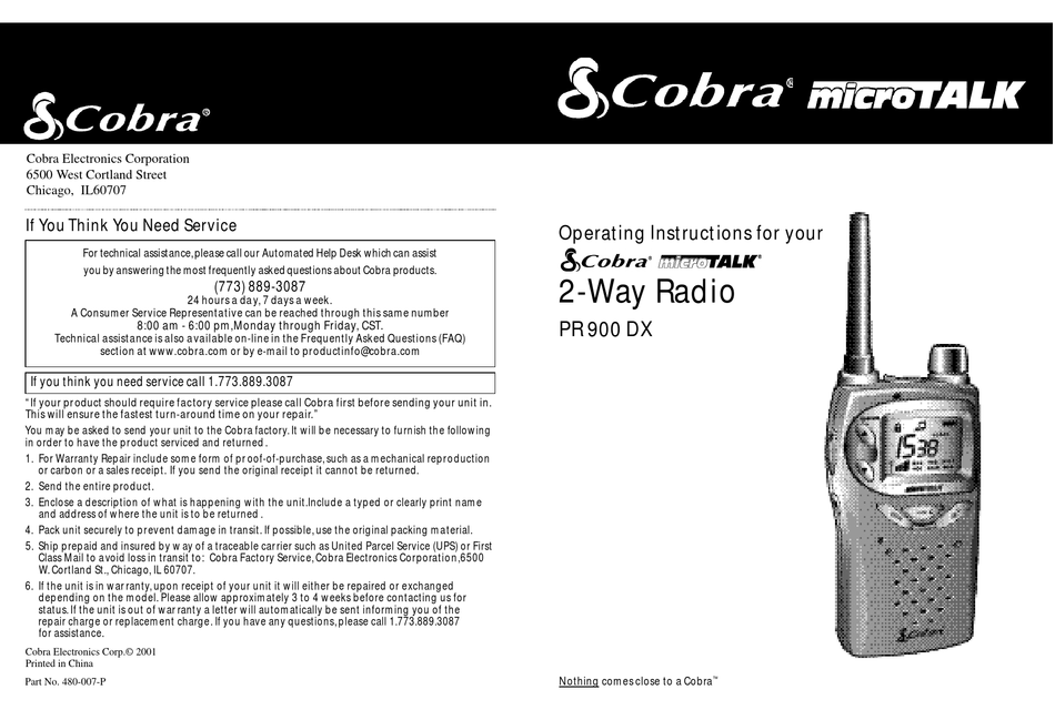 COBRA MICROTALK PR 900 DX OPERATING INSTRUCTIONS MANUAL Pdf Download