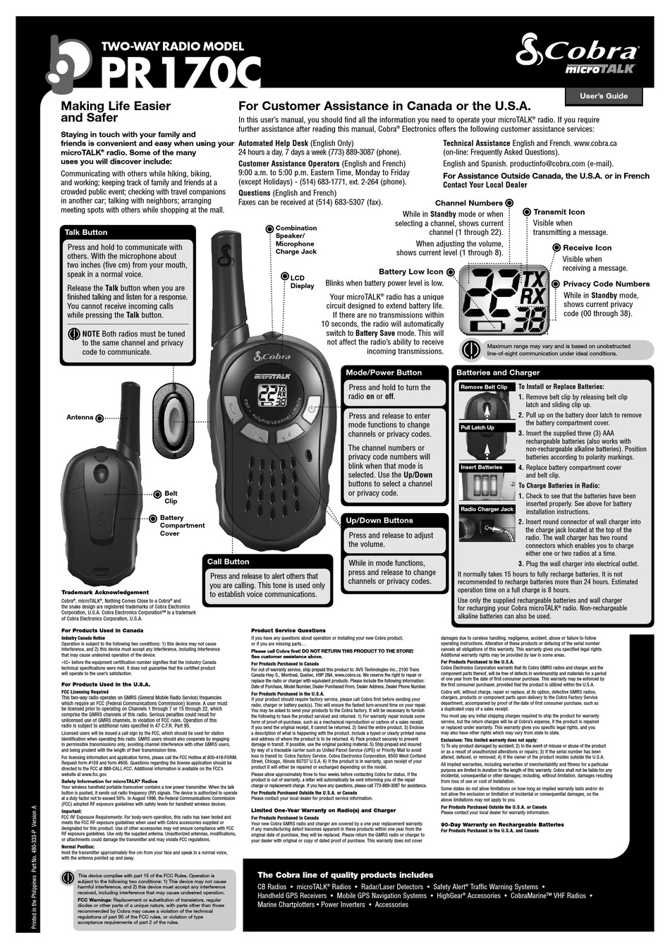 COBRA MICROTALK PR170C USER MANUAL Pdf Download | ManualsLib