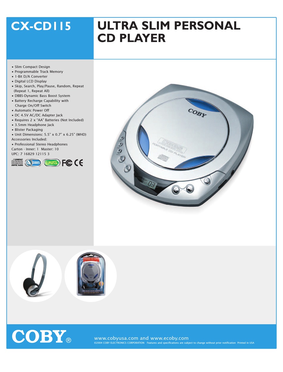 COBY CX-CD115 SPECIFICATIONS Pdf Download | ManualsLib