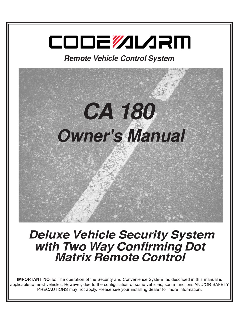 CODE ALARM CA 180 OWNER