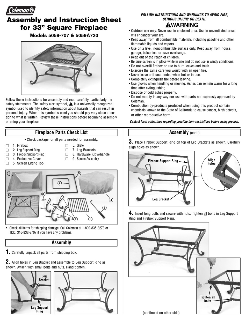 COLEMAN 5059-707 ASSEMBLY AND INSTRUCTION SHEET Pdf Download | ManualsLib