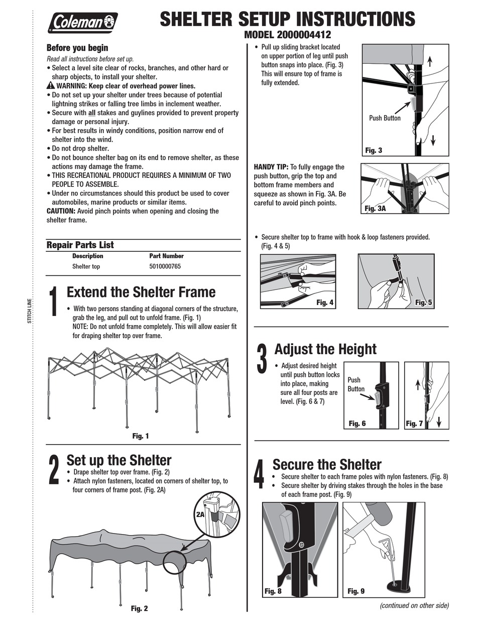 COLEMAN 2000004412 SETUP INSTRUCTIONS Pdf Download ManualsLib   Coleman 2000004412 