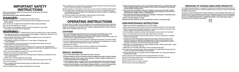 conair waterfall foot spa instructions