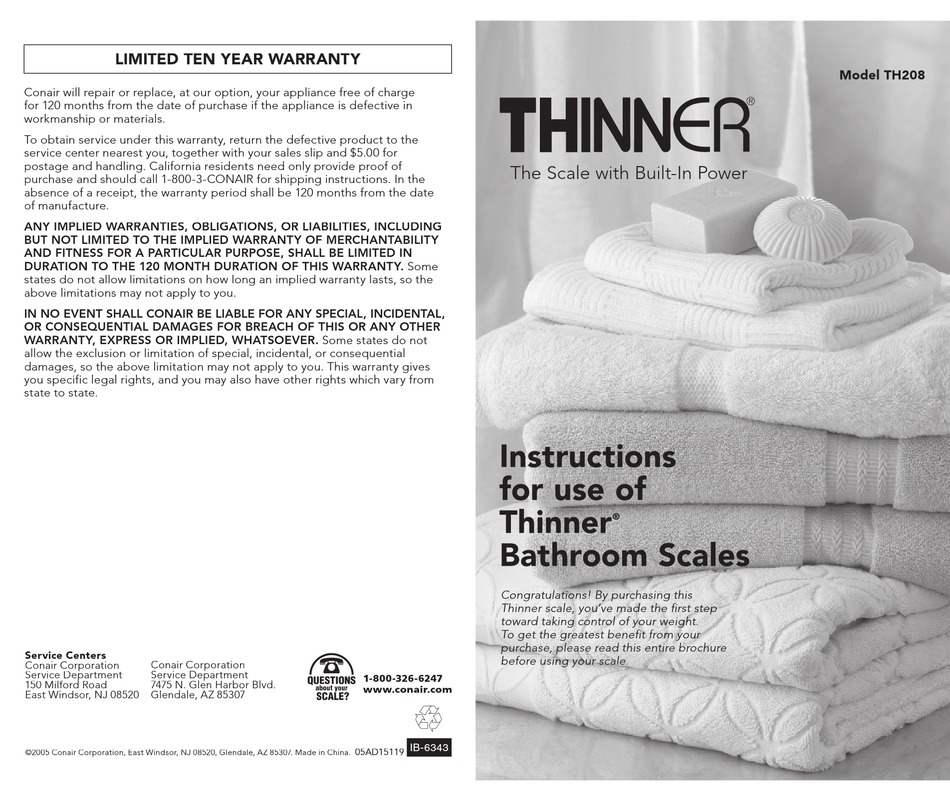 CONAIR THINNER INSTRUCTIONS FOR USE MANUAL Pdf Download