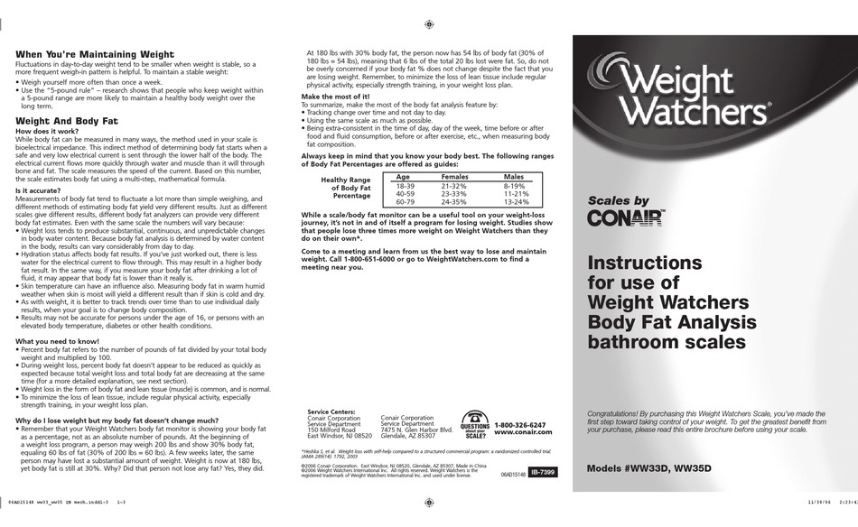 CONAIR WEIGHT WATCHERS WW33D INSTRUCTIONS FOR USE Pdf Download ManualsLib