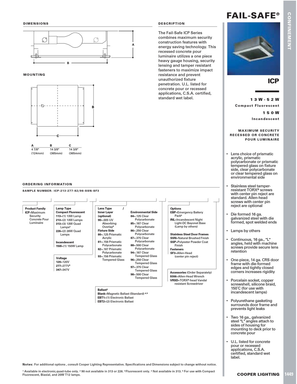 COOPER LIGHTING 1449 SPECIFICATION SHEET Pdf Download ManualsLib