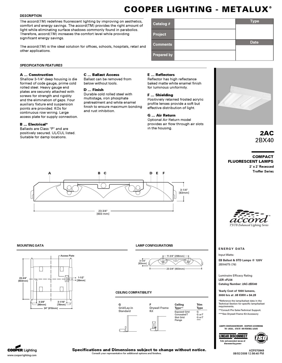 COOPER LIGHTING 2AC SPECIFICATION Pdf Download | ManualsLib