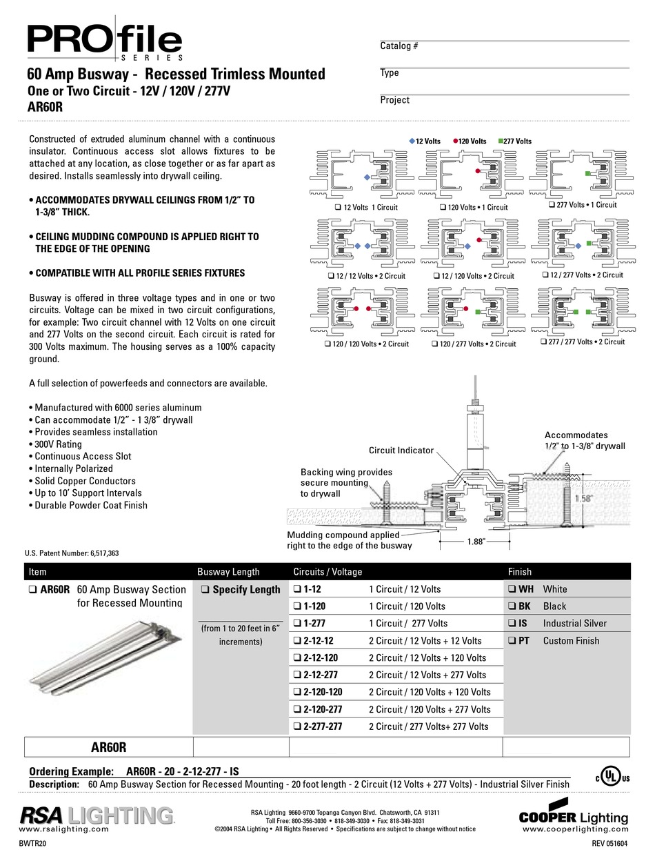 RSA LIGHTING PROFILE AR60R SPECIFICATION SHEET Pdf Download | ManualsLib