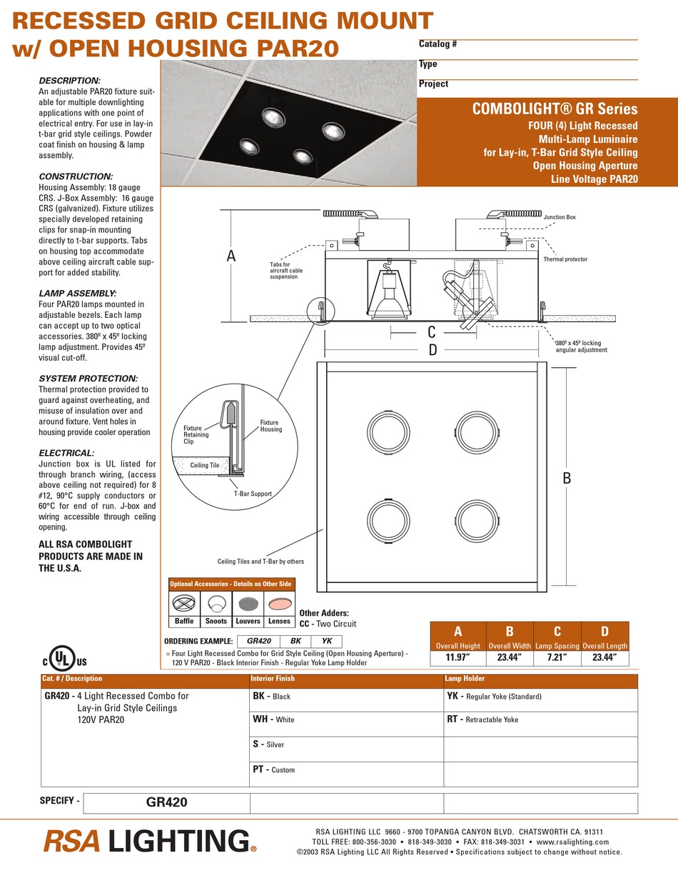 RSA LIGHTING COMBOLIGHT GR420 SPECIFICATIONS Pdf Download | ManualsLib