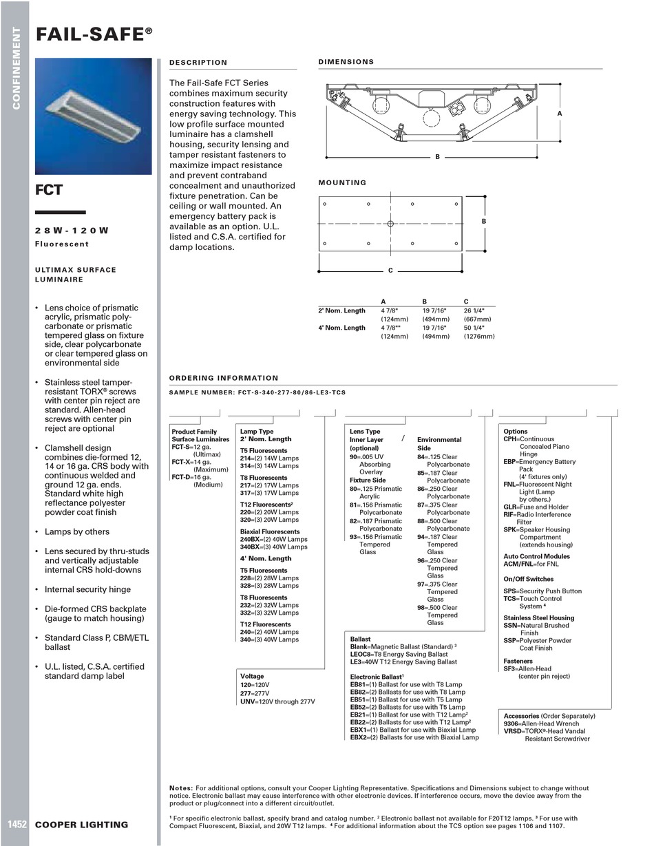 COOPER LIGHTING FAILSAFE FCT SPECIFICATION SHEET Pdf Download ManualsLib