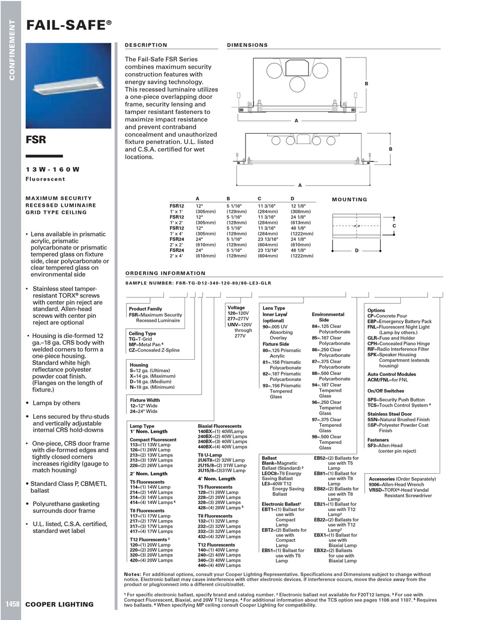 COOPER LIGHTING FAILSAFE FSR SPECIFICATION SHEET Pdf Download ManualsLib