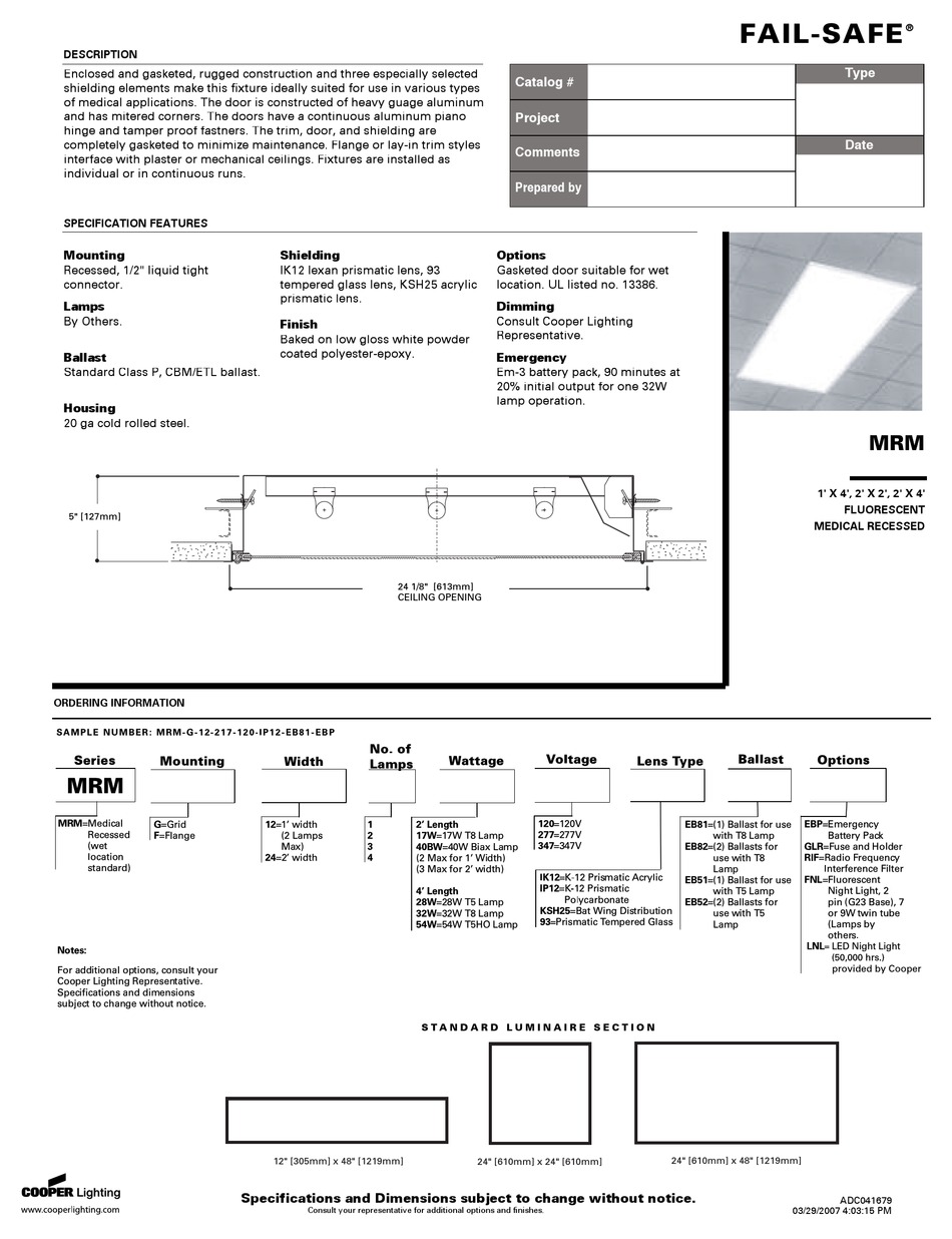 Cooper Lighting Fail-safe Mrm Specification Sheet Pdf Download 