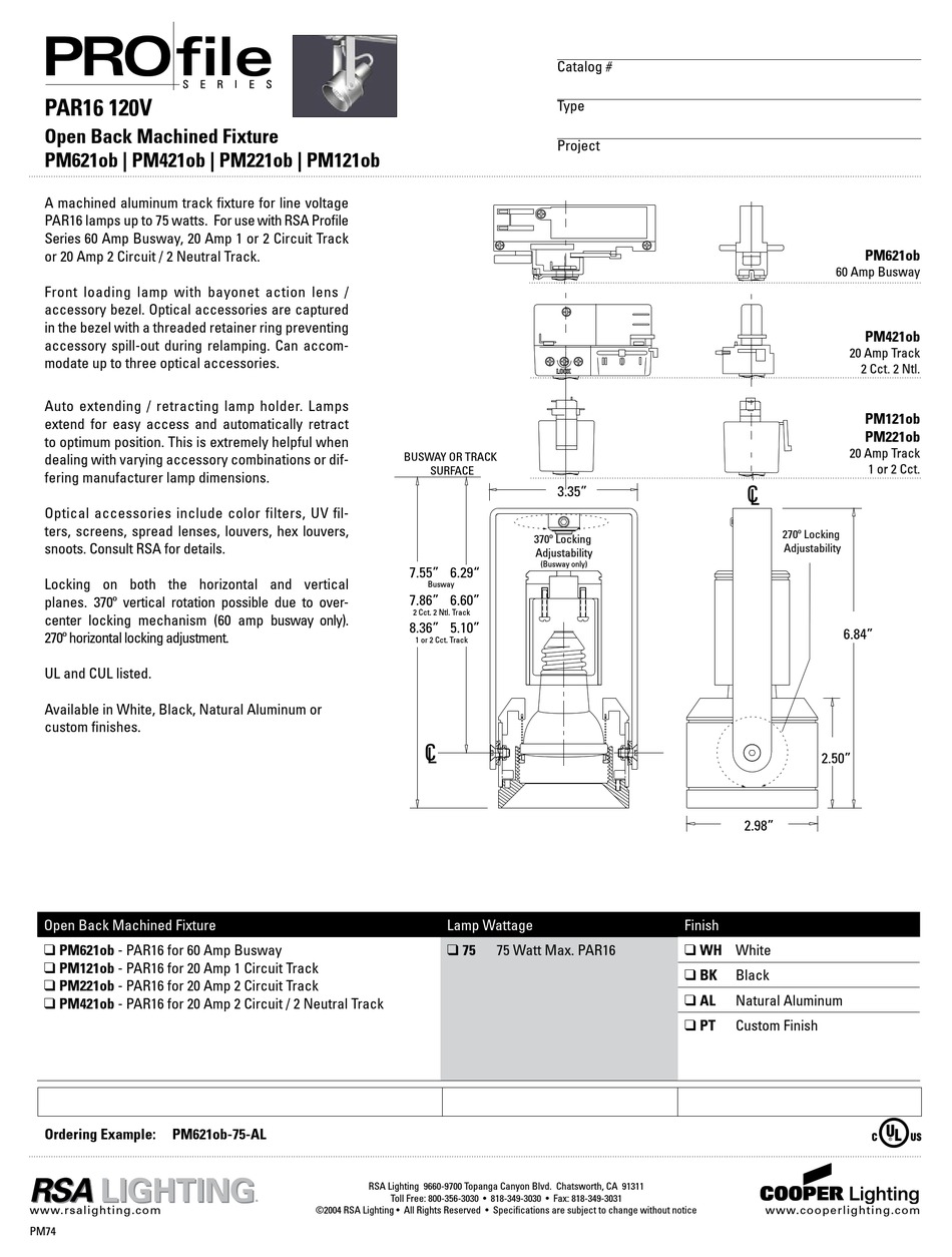 COOPER LIGHTING PM121OB SPECIFICATION SHEET Pdf Download ManualsLib