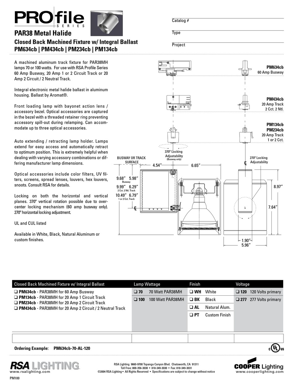 COOPER LIGHTING PM134CB SPECIFICATION SHEET Pdf Download ManualsLib