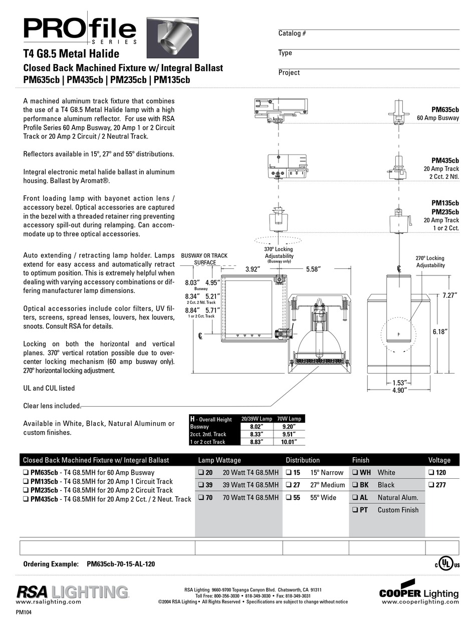 COOPER LIGHTING PM135CB SPECIFICATION SHEET Pdf Download ManualsLib