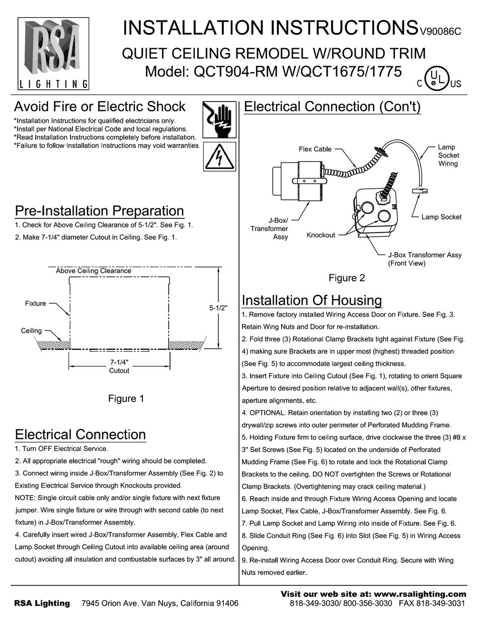 RSA LIGHTING QCT904-RM INSTALLATION INSTRUCTIONS Pdf Download | ManualsLib