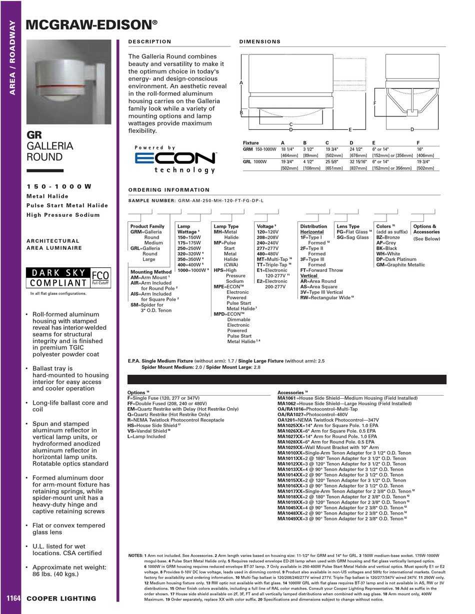 COOPER LIGHTING GALLERIA ROUND 1501000W BROCHURE Pdf Download ManualsLib