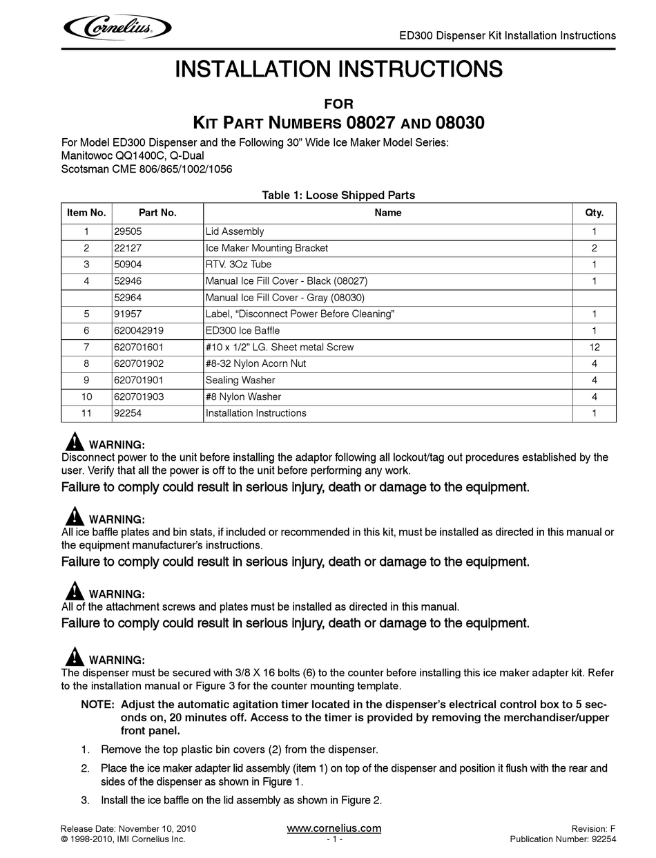 CORNELIUS 8027 INSTALLATION INSTRUCTIONS Pdf Download ManualsLib