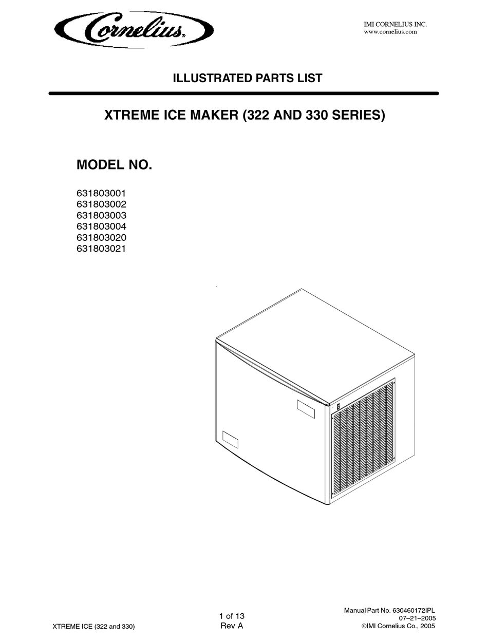 CORNELIUS XTREME 322 SERIES ILLUSTRATED PARTS LIST Pdf Download