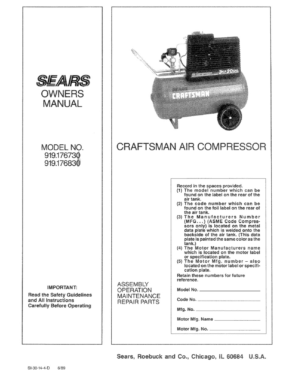 Craftsman 919 176730 Owner S Manual Pdf