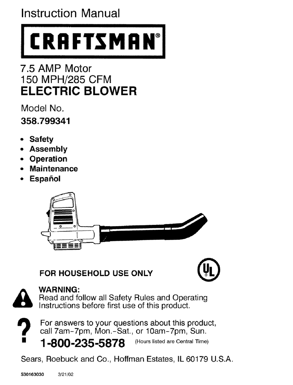 CRAFTSMAN 358.799341 INSTRUCTION MANUAL Pdf Download | ManualsLib