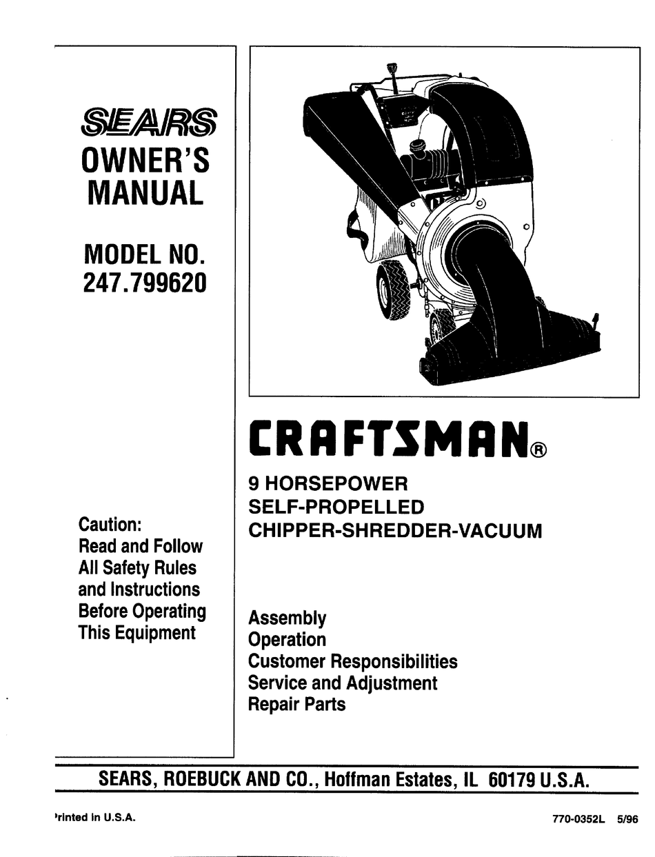 Craftsman  Chipper Shredder  Manual Model # 247.776350 