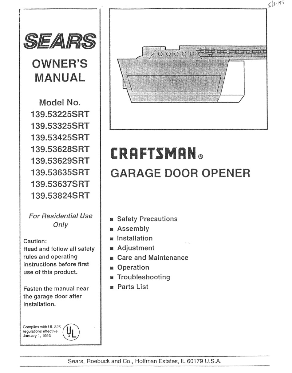 Craftsman 139 53225srt Owner S Manual, Craftsman Garage Door Opener Wiring Instructions