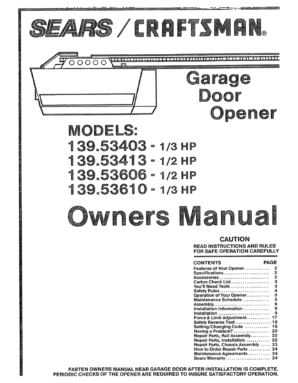 sears garage door opener manual