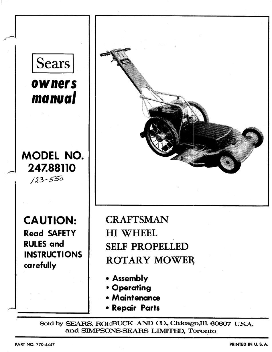 Craftsman riding lawn mower store model 247 manual