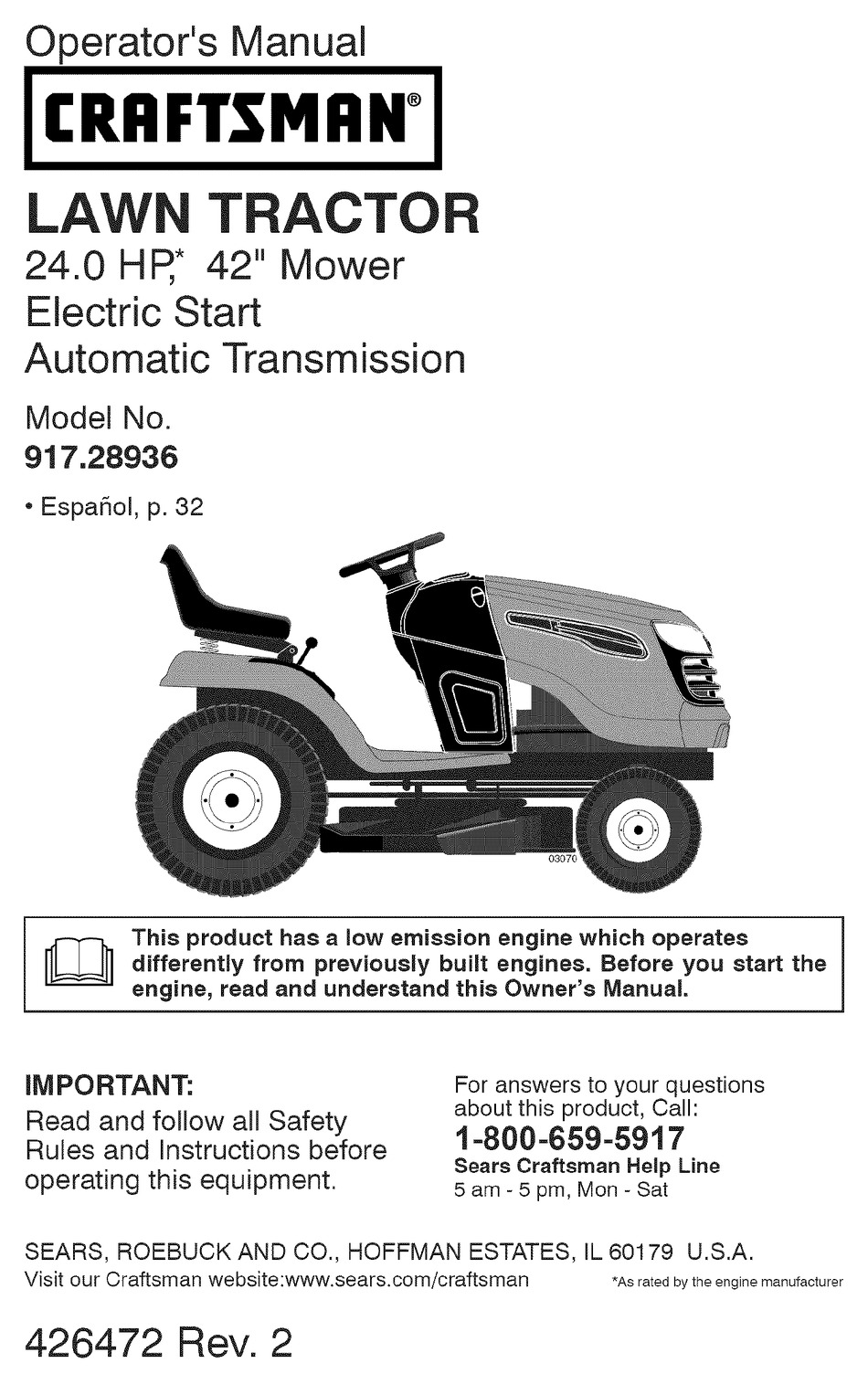 CRAFTSMAN 917.28936 OPERATOR'S MANUAL Pdf Download | ManualsLib