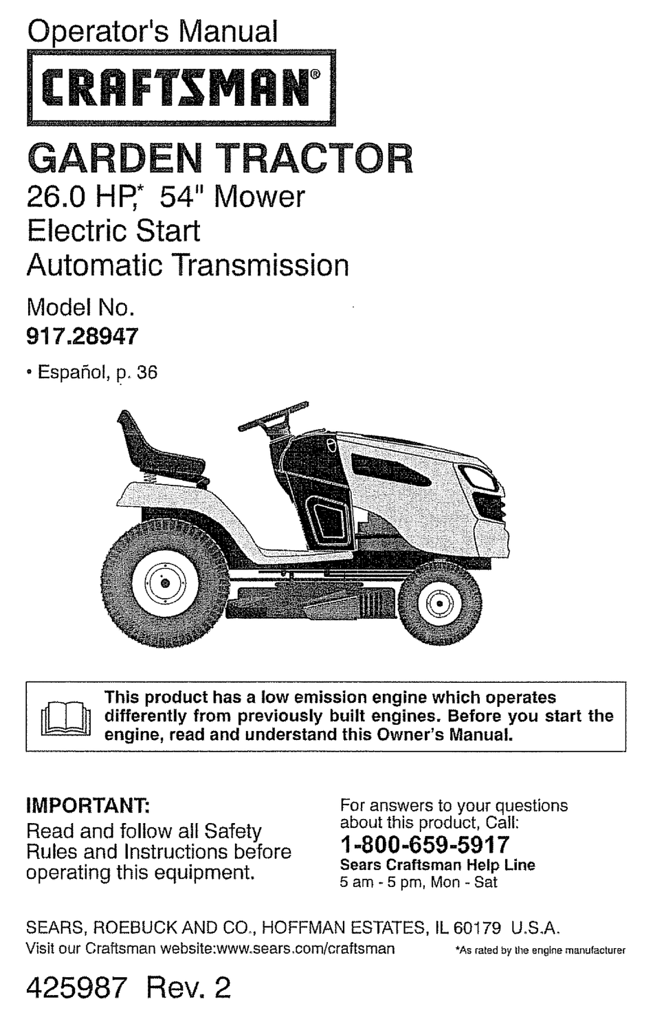 CRAFTSMAN 917.28947 OPERATOR'S MANUAL Pdf Download | ManualsLib