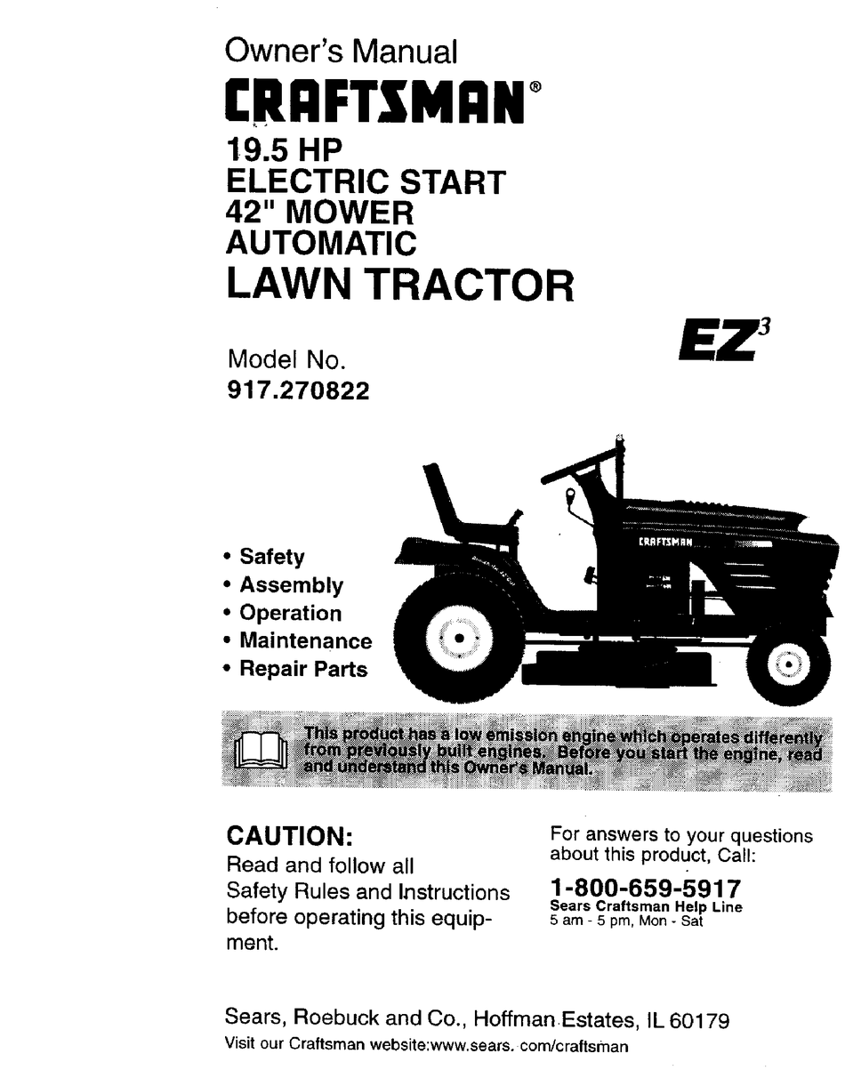 Craftsman Lawn Tractor 917 270822 Owner