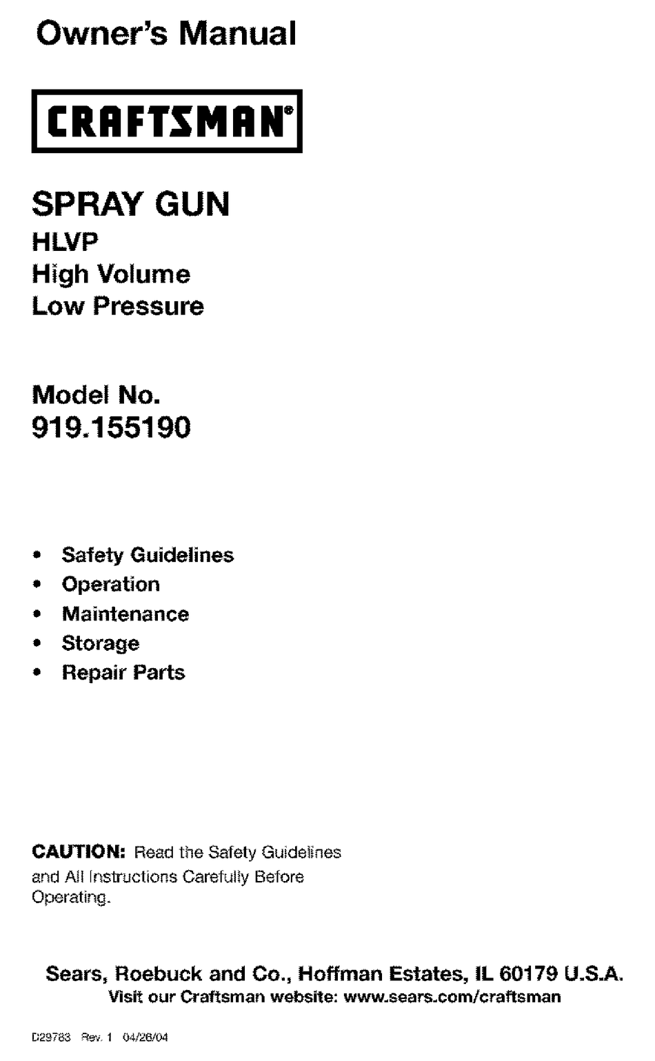 CRAFTSMAN 919.15519 OWNER'S MANUAL Pdf Download ManualsLib