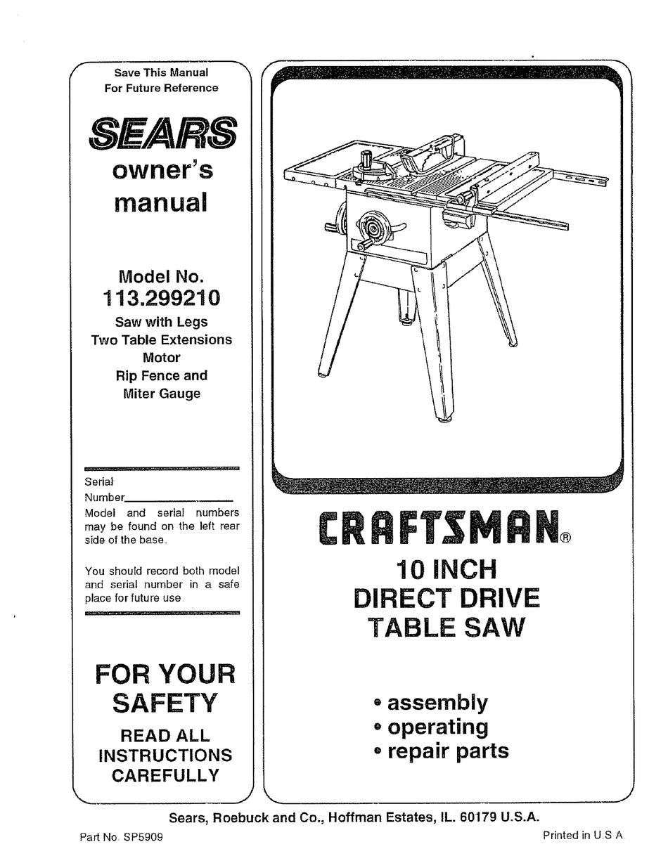 Craftsman 113.299 deals table saw