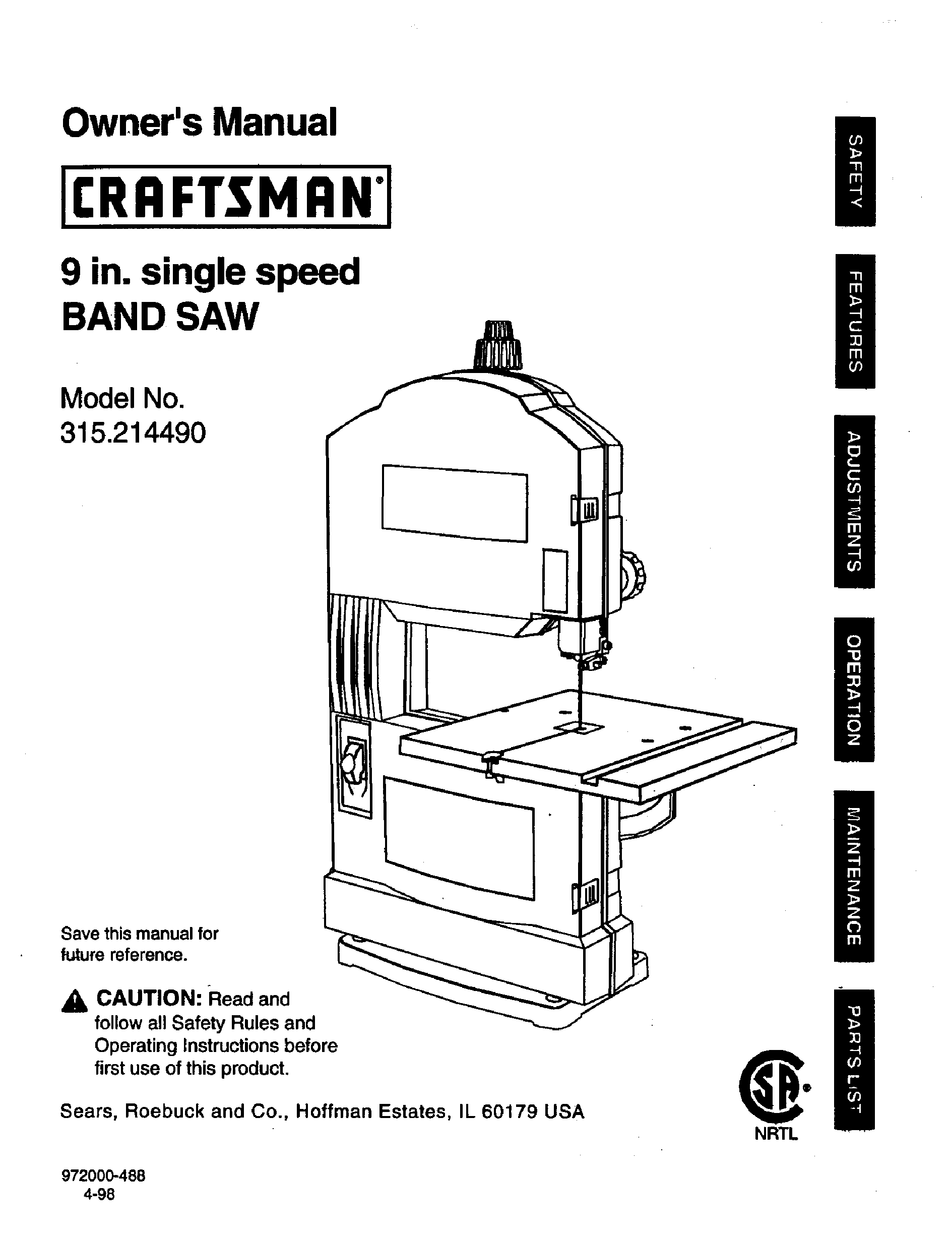 CRAFTSMAN 315.21449 OWNER'S MANUAL Pdf 