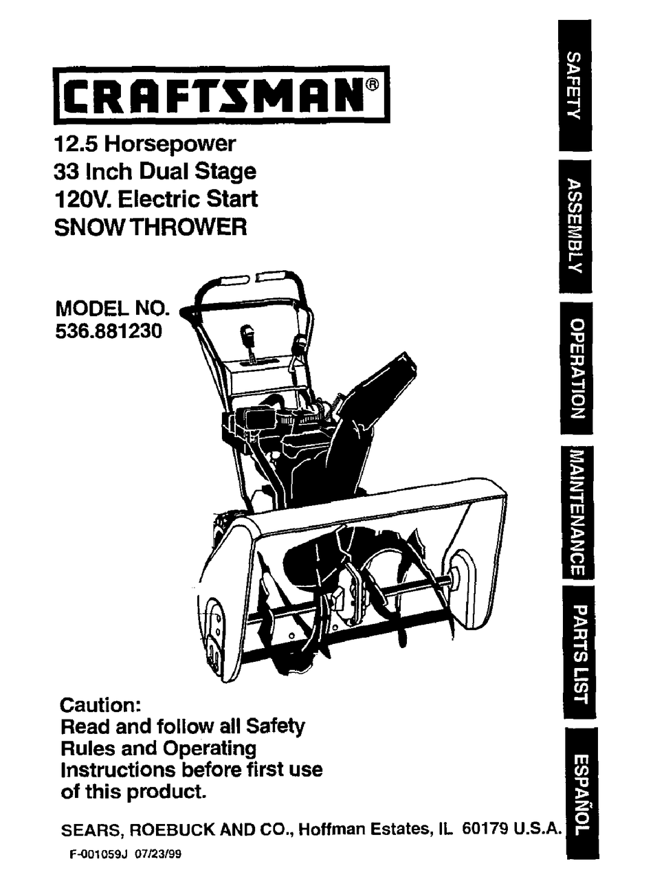 CRAFTSMAN 536.88123 INSTRUCTIONS MANUAL Pdf Download | ManualsLib