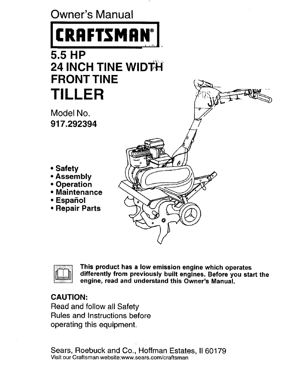 CRAFTSMAN TILLER 917.292394 OWNER'S MANUAL Pdf Download | ManualsLib