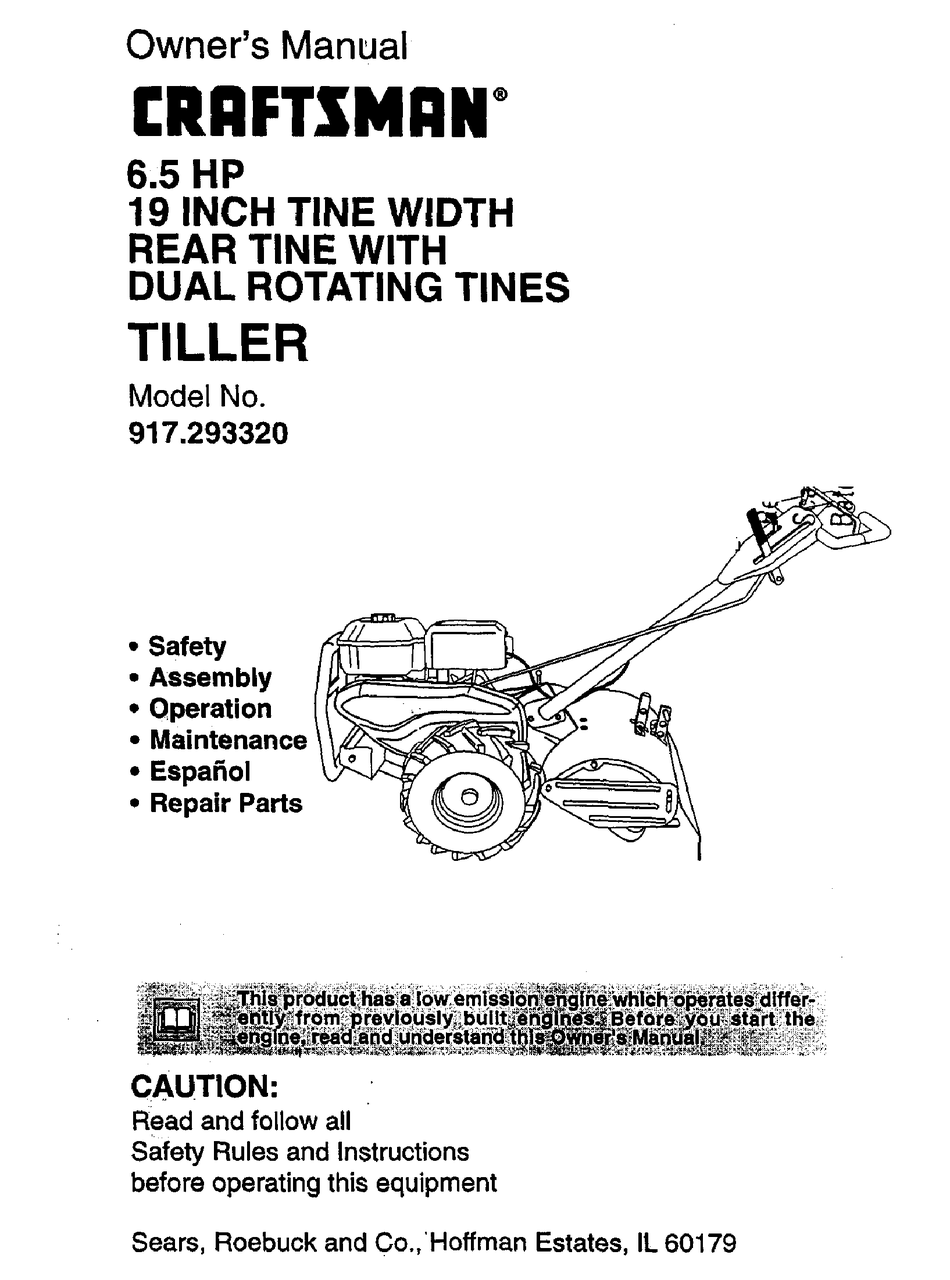 CRAFTSMAN TILLER 917.29332 OWNER'S MANUAL Pdf Download ManualsLib