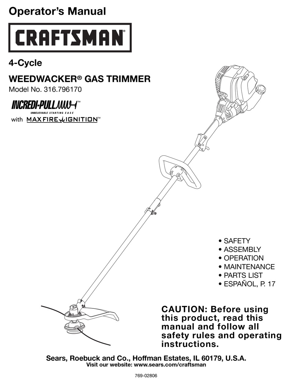 CRAFTSMAN 316.79617 OPERATOR'S MANUAL Pdf Download | ManualsLib
