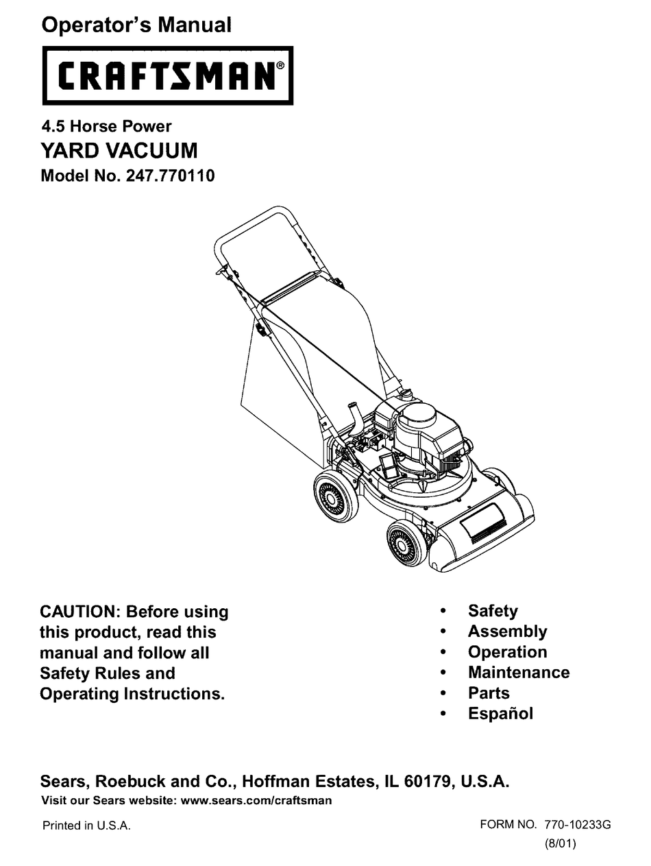 CRAFTSMAN 247.770110 OPERATOR'S MANUAL Pdf Download | ManualsLib