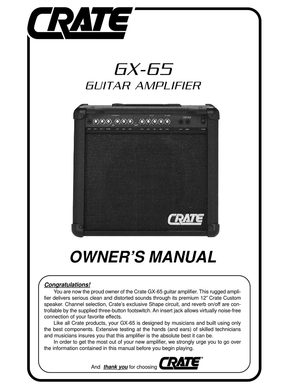 Crate Gx 65 Owner S Manual Pdf Download Manualslib