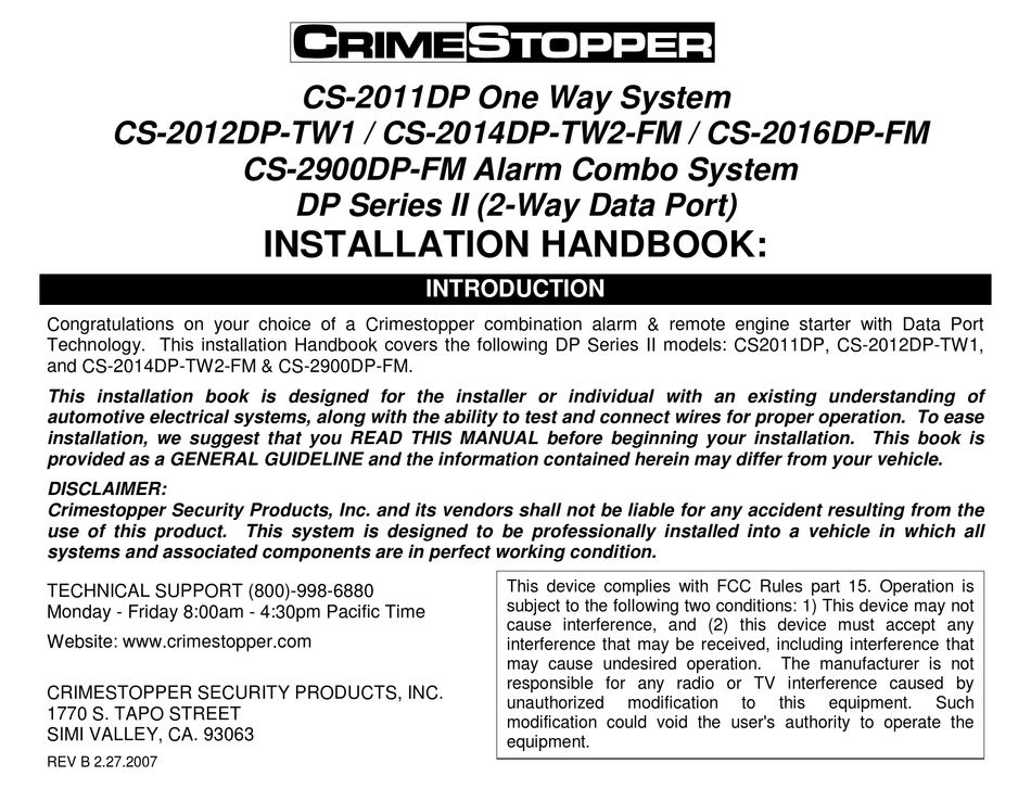 CRIMESTOPPER CS-2011DP INSTALLATION HANDBOOK Pdf Download | ManualsLib