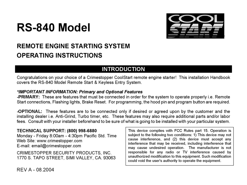 cool start remote starter manual