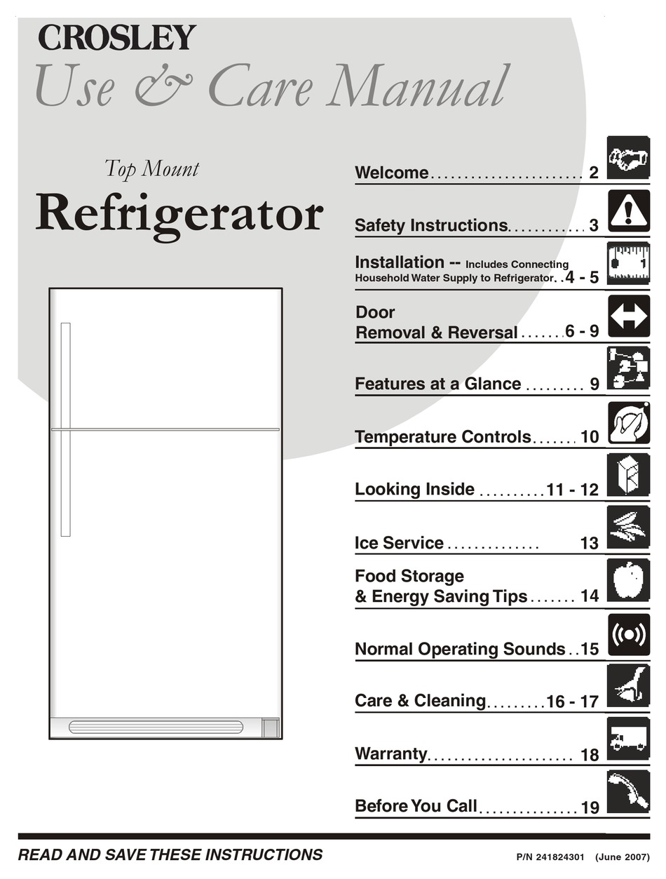 CROSLEY REFRIGERATOR TOP MOUNT USE AND CARE MANUAL Pdf Download