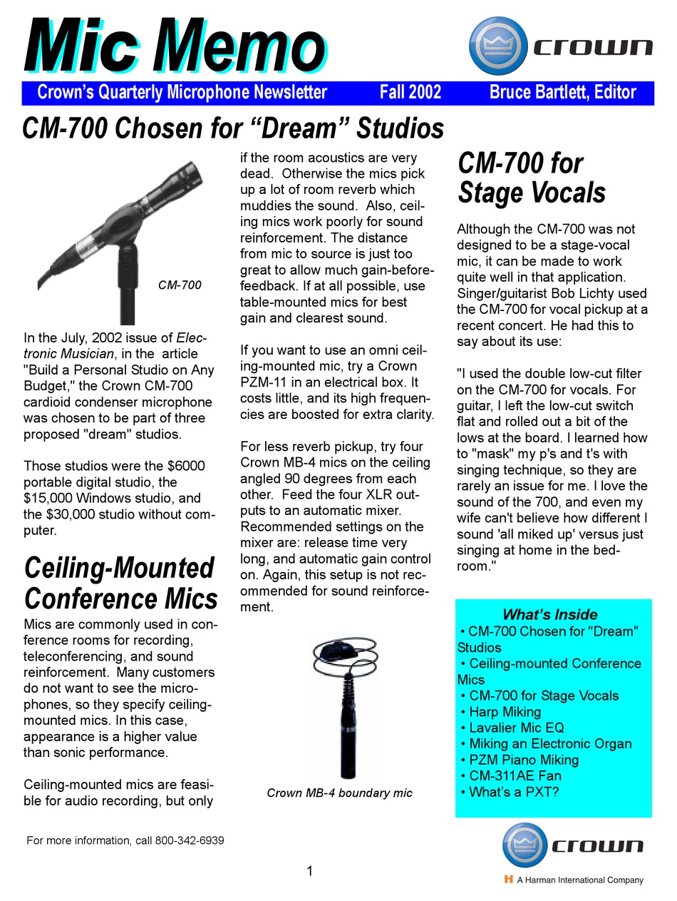 CROWN CM700 BROCHURE Pdf Download ManualsLib