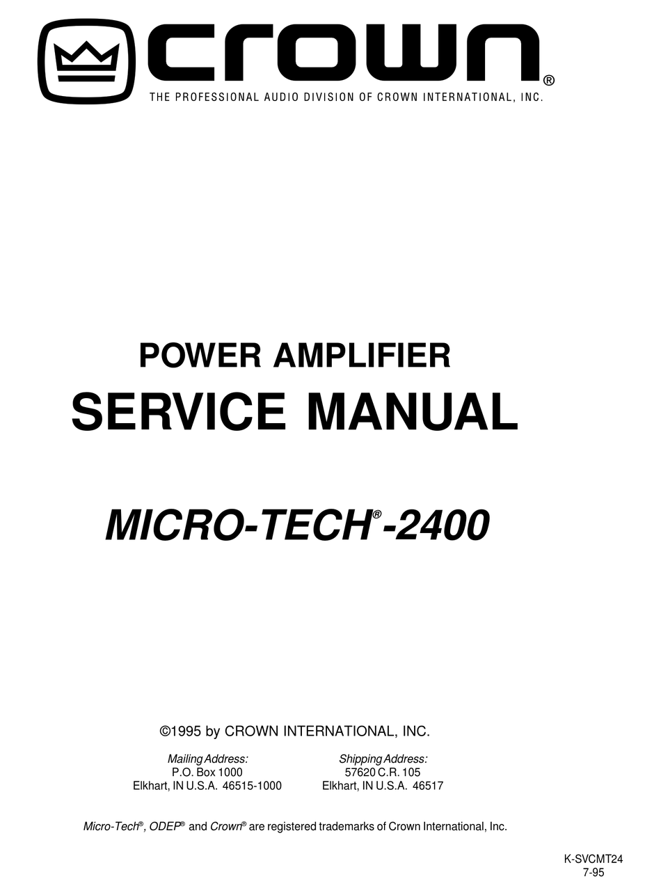 CROWN 2400 SERVICE MANUAL Pdf Download | ManualsLib